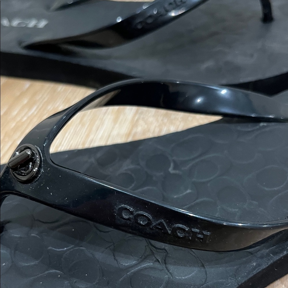 Coach Black Embossed Abbigail Flip Flops